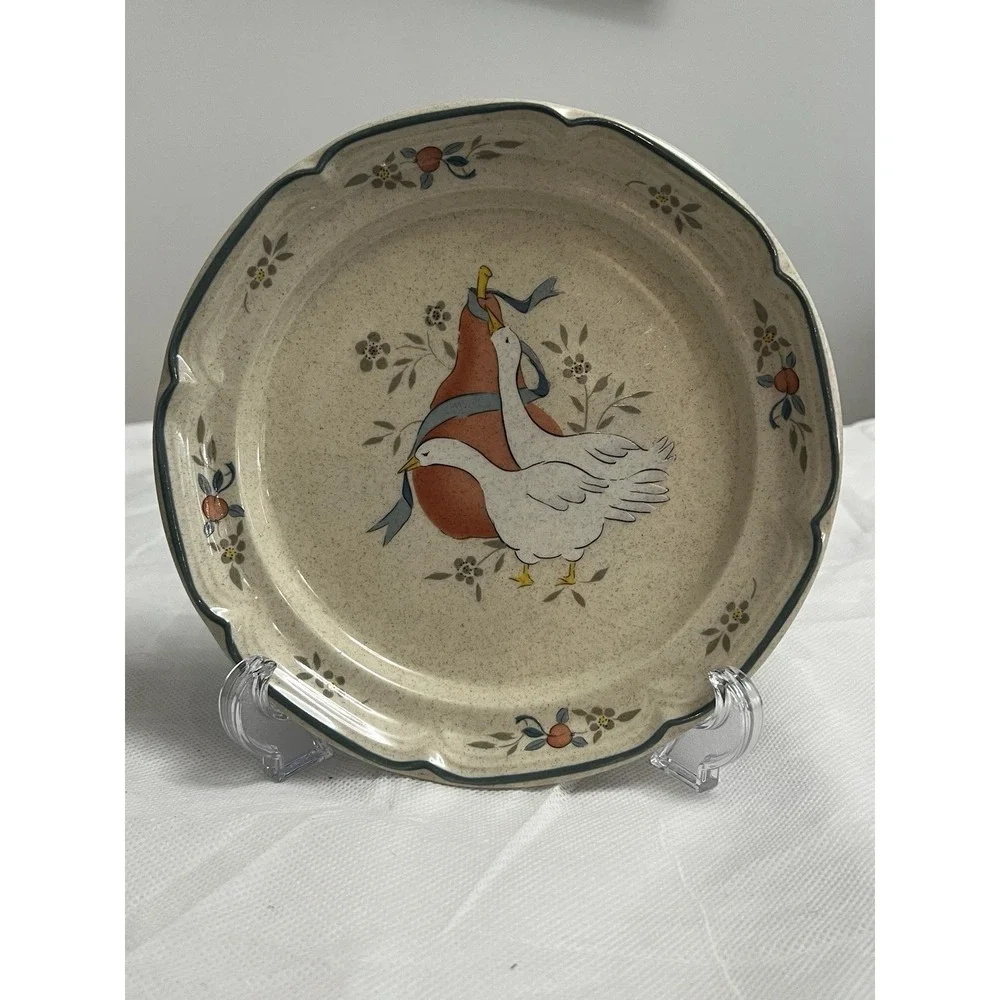 Vtg International Marmalade Goose Stoneware Salad Plates Cottage Country Farm